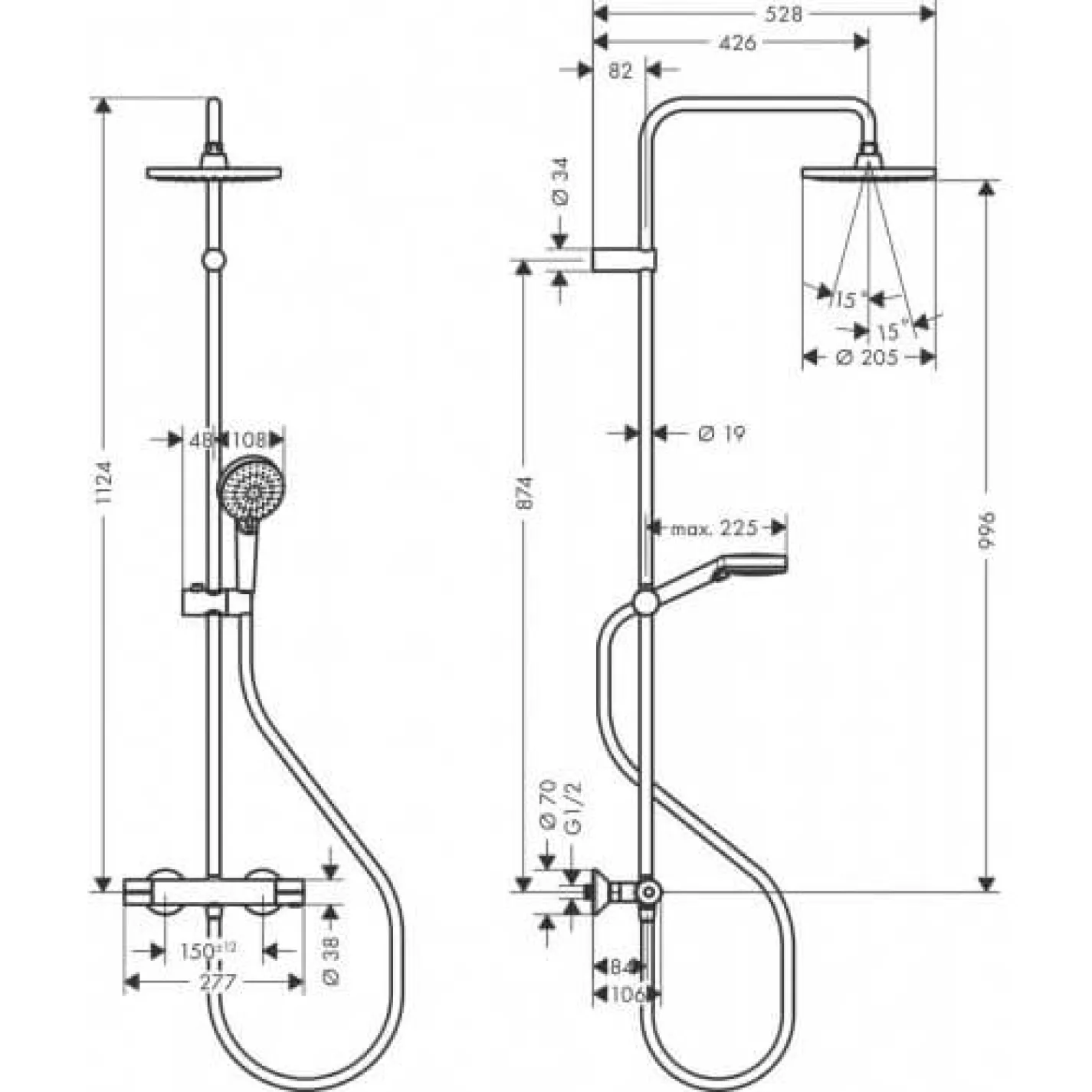 Душевая система Hansgrohe Vernis Blend Showerpipe 200 1jet с термостатом, черный матовый - Фото 1